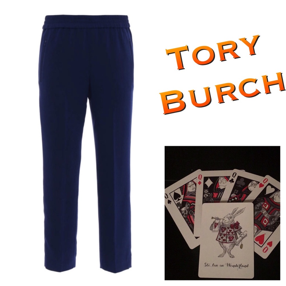 New Tory Burch Addison Tapered Pant Sz 12 Navy Sea